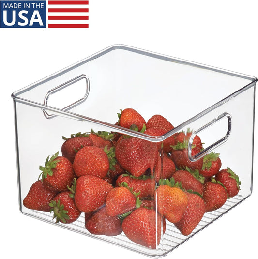 Pantry Storage Bin with Handles | Clear, For Kitchen Cabinets or Fridge, Made in USA