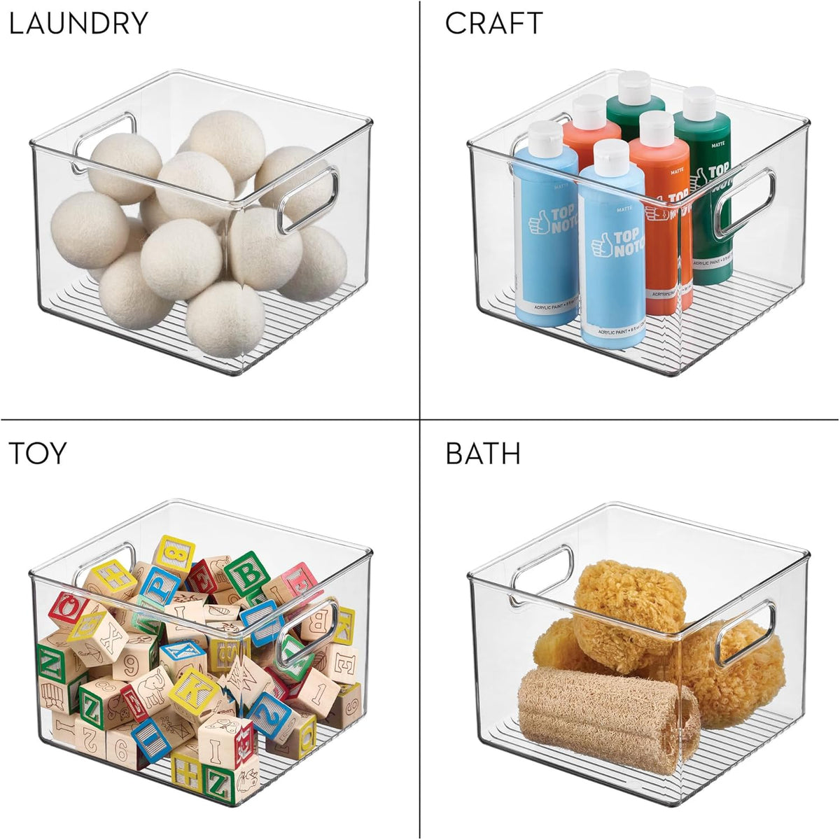 Pantry Storage Bin with Handles | Clear, For Kitchen Cabinets or Fridge, Made in USA