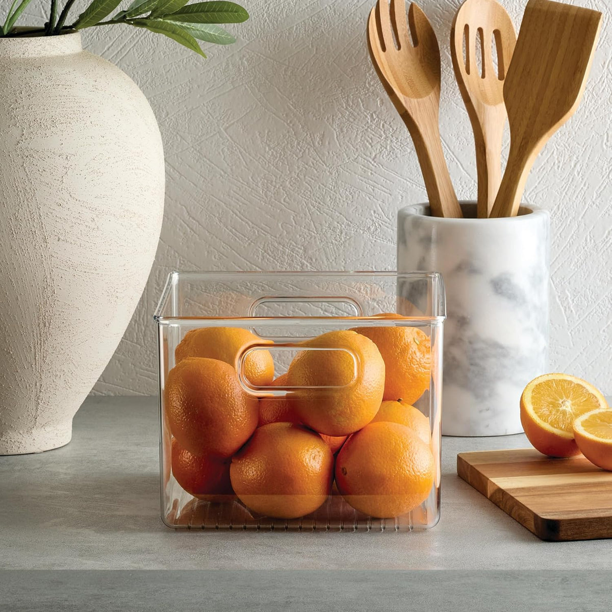 Pantry Storage Bin with Handles | Clear, For Kitchen Cabinets or Fridge, Made in USA