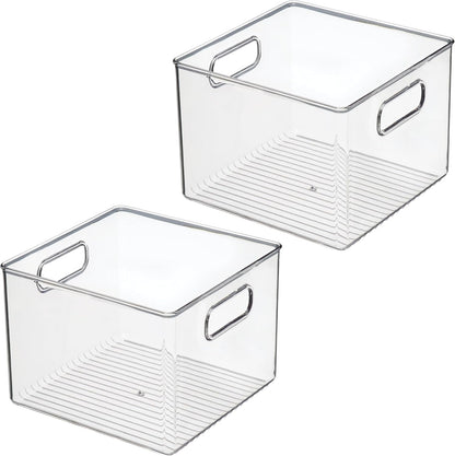 Pantry Storage Bin with Handles | Clear, For Kitchen Cabinets or Fridge, Made in USA
