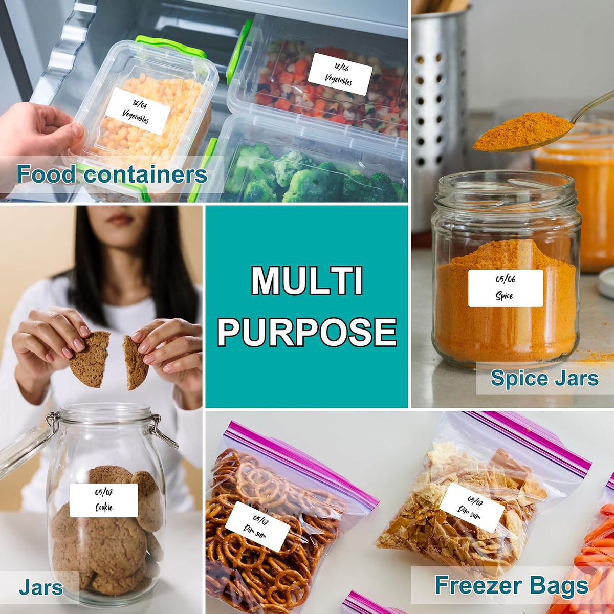 1200 Blank Removable Freezer Labels, Waterproof & Oil Resistant Stickers with Perforation Line, Ideal for Food Containers, Jars, and Pantry Organization (1" x 2")