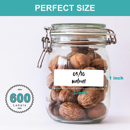 1200 Blank Removable Freezer Labels, Waterproof & Oil Resistant Stickers with Perforation Line, Ideal for Food Containers, Jars, and Pantry Organization (1" x 2")