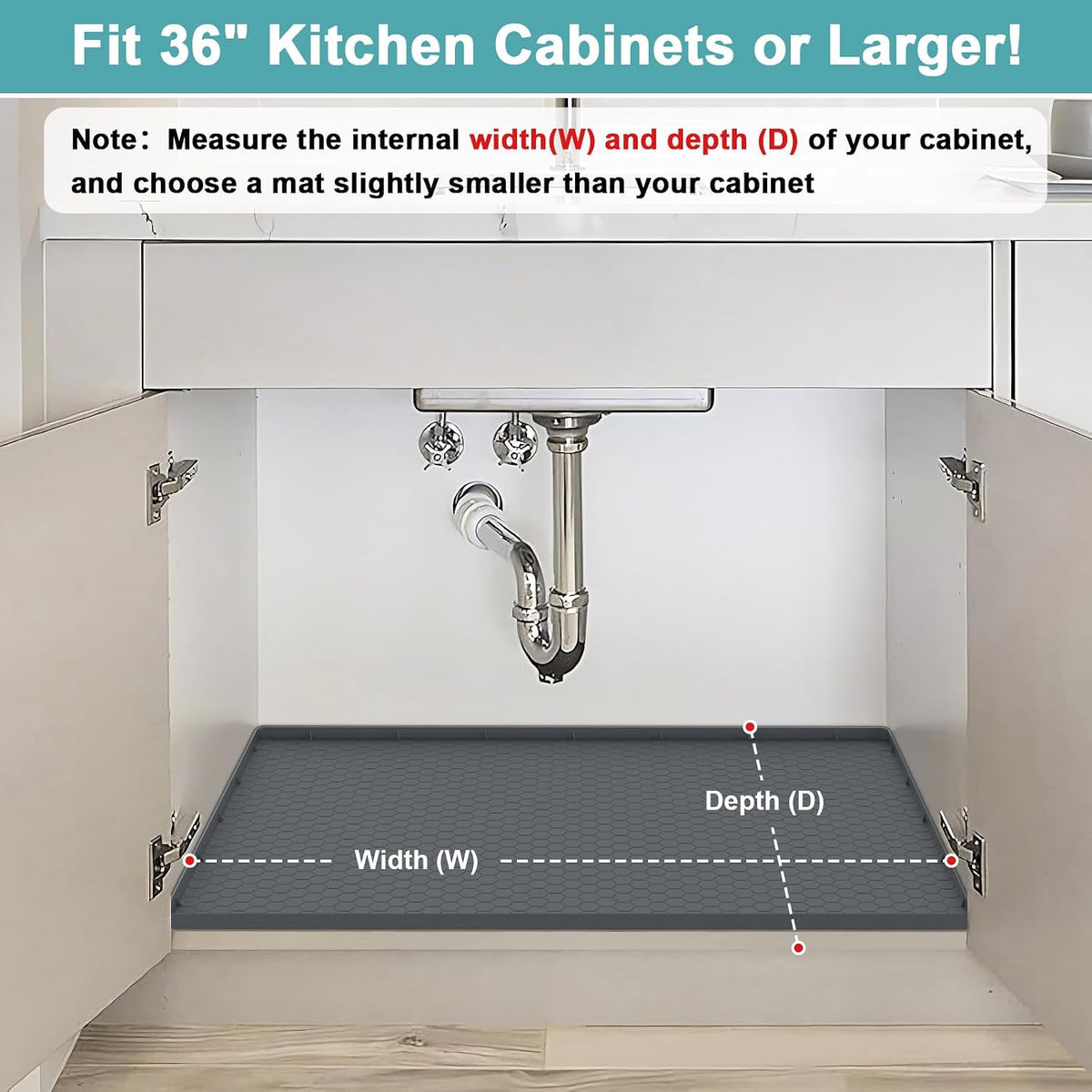Under Sink Mats for Kitchen Waterproof 34" x 22", Silicone Under Kitchen Sink Mats and Protectors for 36" Cabinet, Under Sink Tray Organizer, Shelf Liners Cabinet Liner for Kitchen and Bathroom, Gray