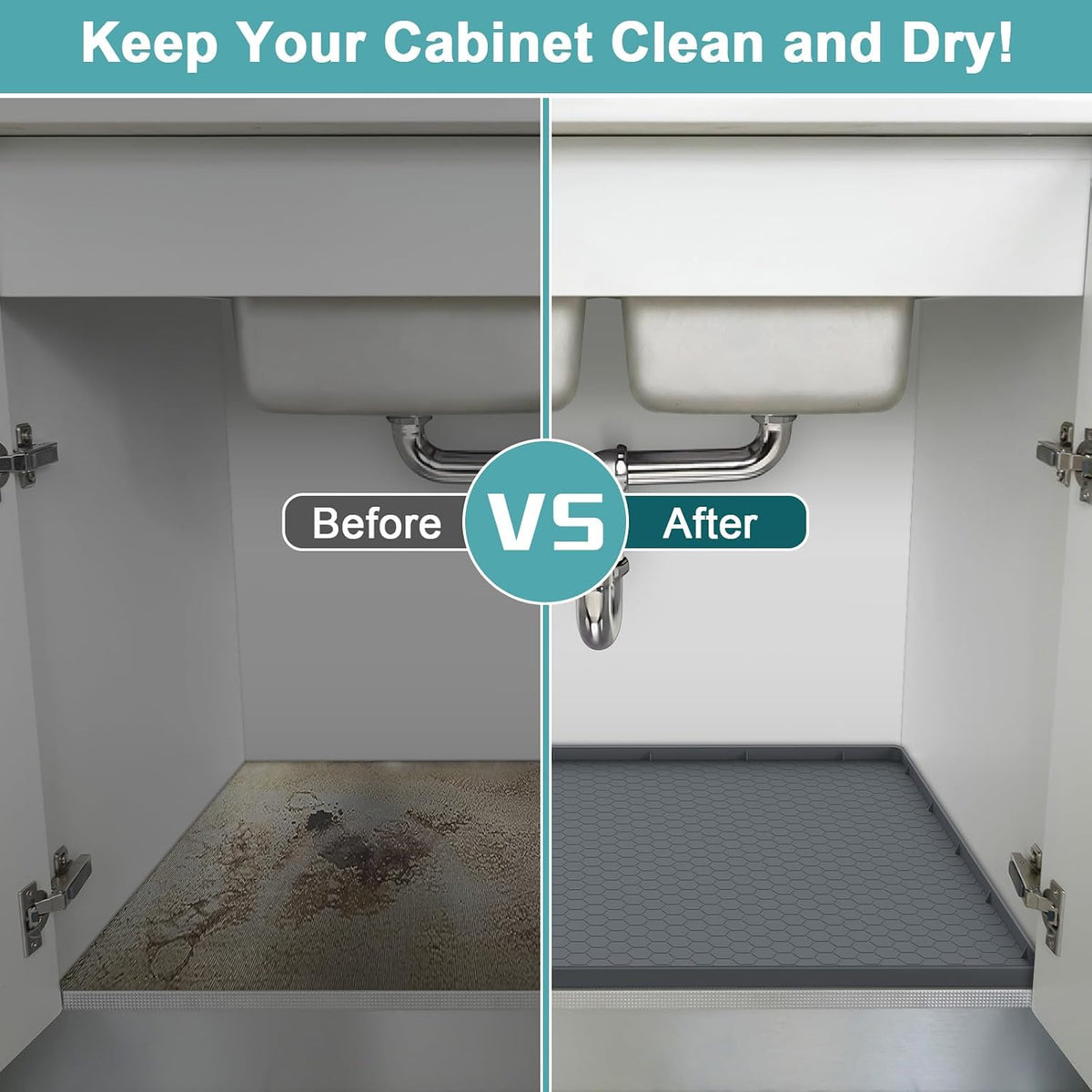 Under Sink Mats for Kitchen Waterproof 34" x 22", Silicone Under Kitchen Sink Mats and Protectors for 36" Cabinet, Under Sink Tray Organizer, Shelf Liners Cabinet Liner for Kitchen and Bathroom, Gray