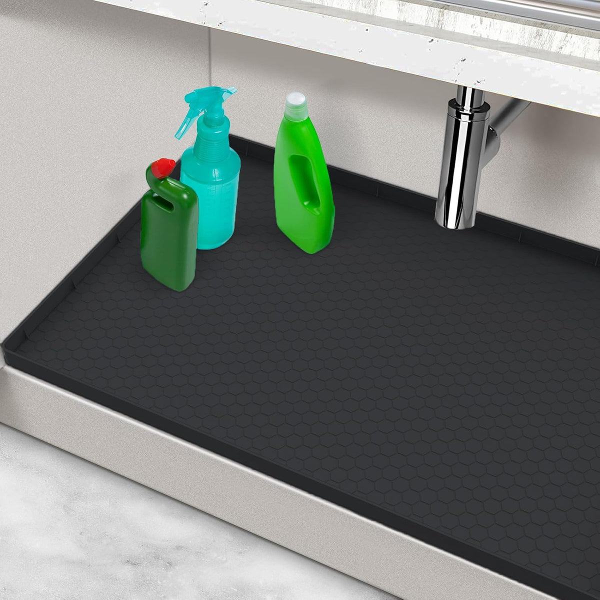 Under Sink Mats for Kitchen Waterproof 34" x 22", Silicone Under Kitchen Sink Mats and Protectors for 36" Cabinet, Under Sink Tray Organizer, Shelf Liners Cabinet Liner for Kitchen and Bathroom, Gray