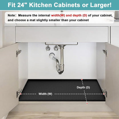 Under Sink Mats for Kitchen Waterproof 34" x 22", Silicone Under Kitchen Sink Mats and Protectors for 36" Cabinet, Under Sink Tray Organizer, Shelf Liners Cabinet Liner for Kitchen and Bathroom, Gray