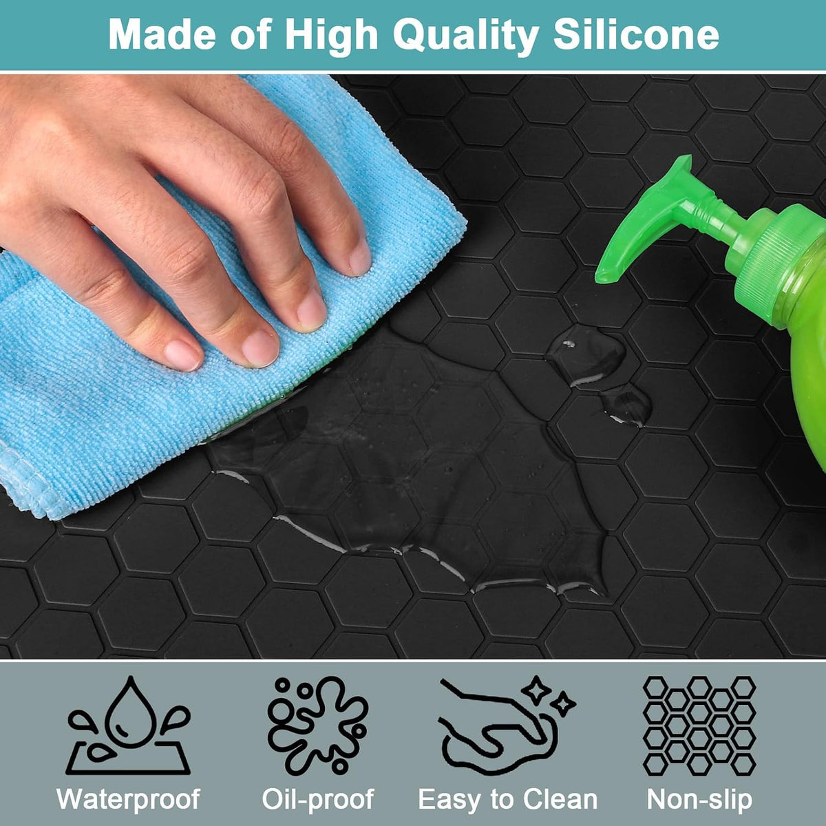 Under Sink Mats for Kitchen Waterproof 34" x 22", Silicone Under Kitchen Sink Mats and Protectors for 36" Cabinet, Under Sink Tray Organizer, Shelf Liners Cabinet Liner for Kitchen and Bathroom, Gray