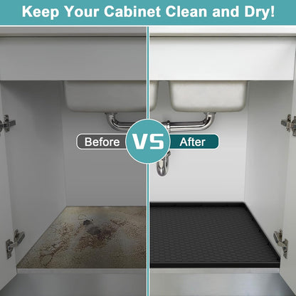 Under Sink Mats for Kitchen Waterproof 34" x 22", Silicone Under Kitchen Sink Mats and Protectors for 36" Cabinet, Under Sink Tray Organizer, Shelf Liners Cabinet Liner for Kitchen and Bathroom, Gray