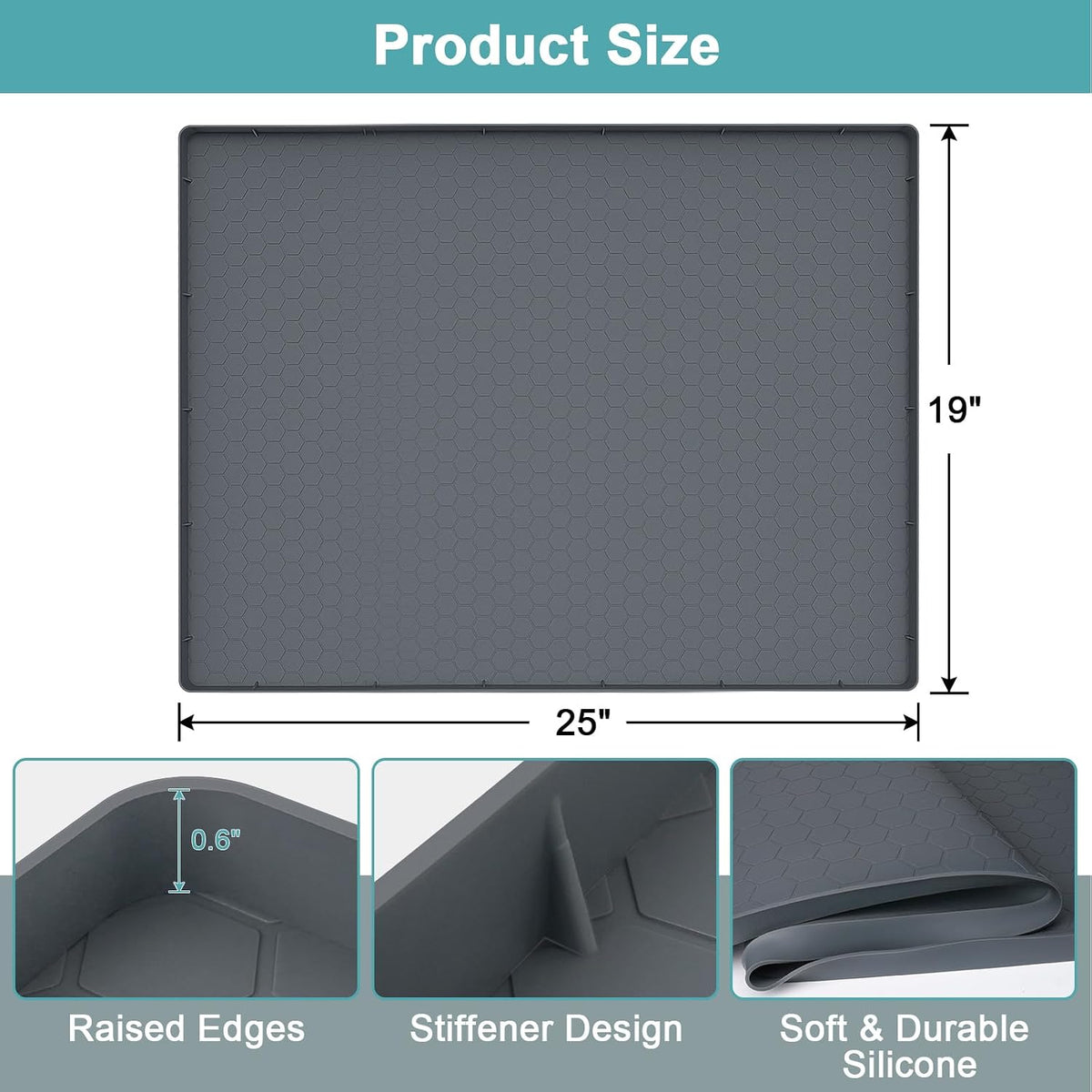 Under Sink Mats for Kitchen Waterproof 34" x 22", Silicone Under Kitchen Sink Mats and Protectors for 36" Cabinet, Under Sink Tray Organizer, Shelf Liners Cabinet Liner for Kitchen and Bathroom, Gray