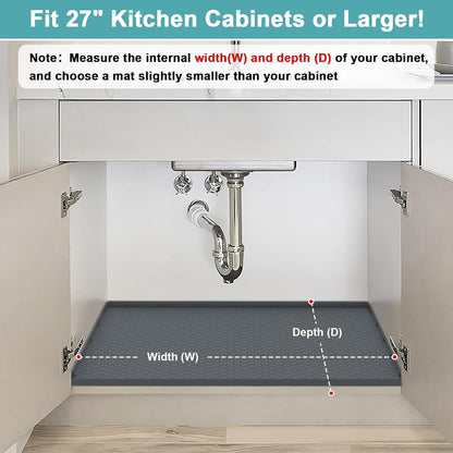 Under Sink Mats for Kitchen Waterproof 34" x 22", Silicone Under Kitchen Sink Mats and Protectors for 36" Cabinet, Under Sink Tray Organizer, Shelf Liners Cabinet Liner for Kitchen and Bathroom, Gray
