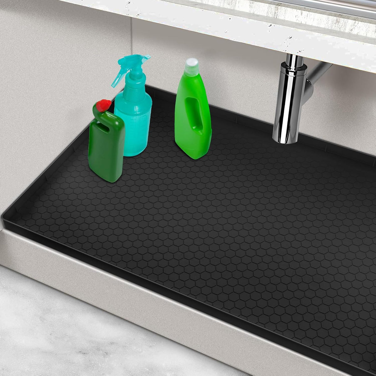 Under Sink Mats for Kitchen Waterproof 34" x 22", Silicone Under Kitchen Sink Mats and Protectors for 36" Cabinet, Under Sink Tray Organizer, Shelf Liners Cabinet Liner for Kitchen and Bathroom, Gray