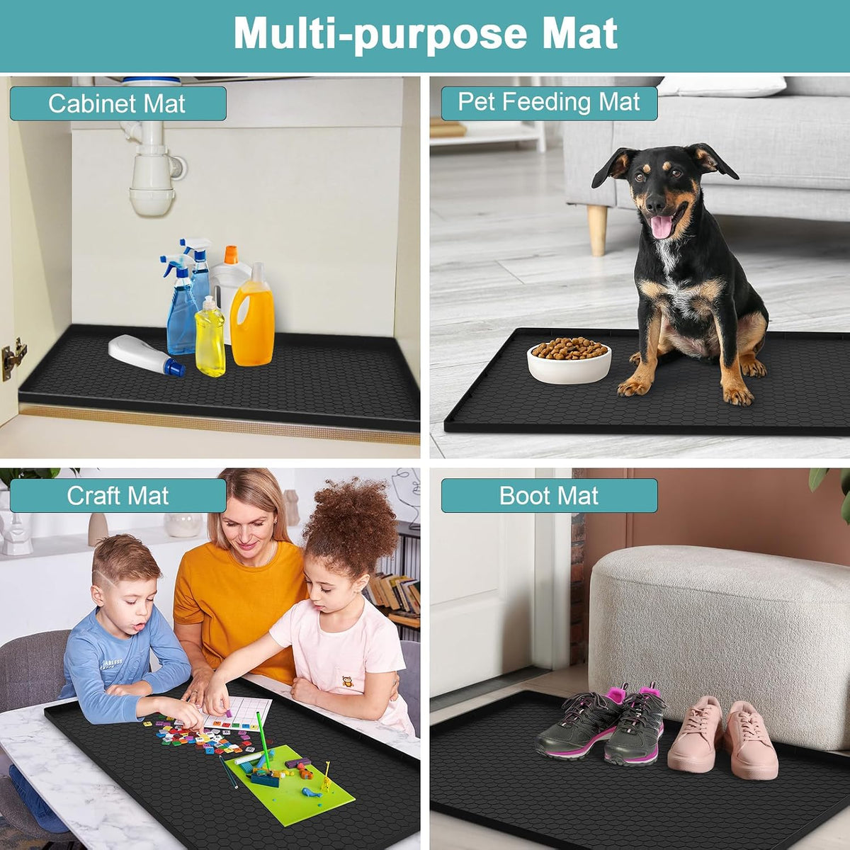Under Sink Mats for Kitchen Waterproof 34" x 22", Silicone Under Kitchen Sink Mats and Protectors for 36" Cabinet, Under Sink Tray Organizer, Shelf Liners Cabinet Liner for Kitchen and Bathroom, Gray
