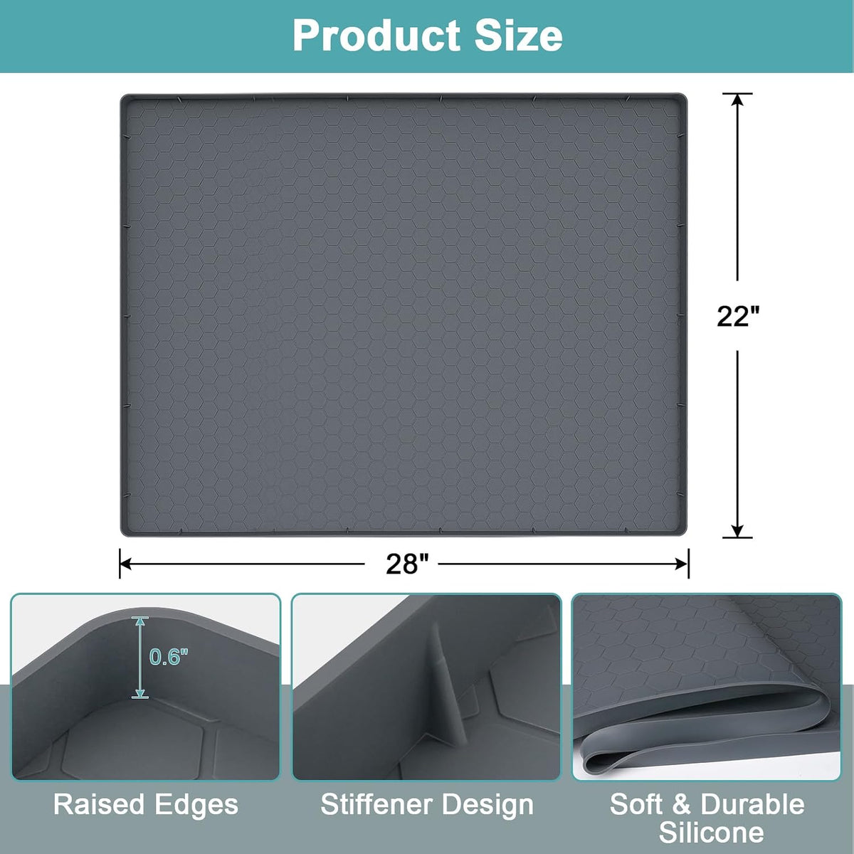 Under Sink Mats for Kitchen Waterproof 34" x 22", Silicone Under Kitchen Sink Mats and Protectors for 36" Cabinet, Under Sink Tray Organizer, Shelf Liners Cabinet Liner for Kitchen and Bathroom, Gray