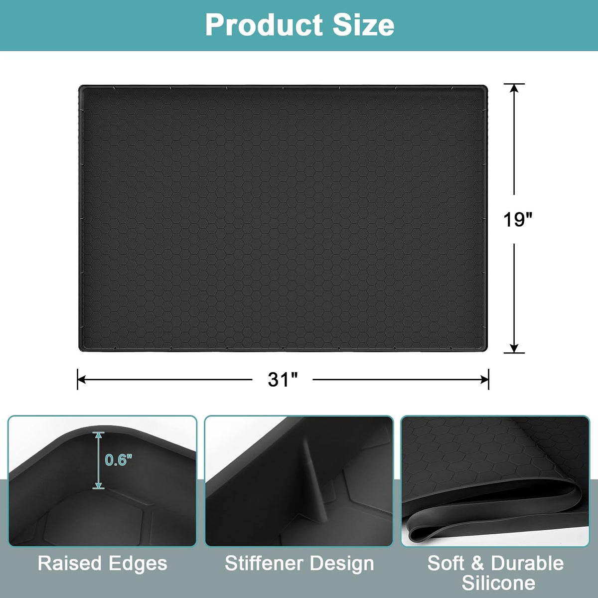Under Sink Mats for Kitchen Waterproof 34" x 22", Silicone Under Kitchen Sink Mats and Protectors for 36" Cabinet, Under Sink Tray Organizer, Shelf Liners Cabinet Liner for Kitchen and Bathroom, Gray
