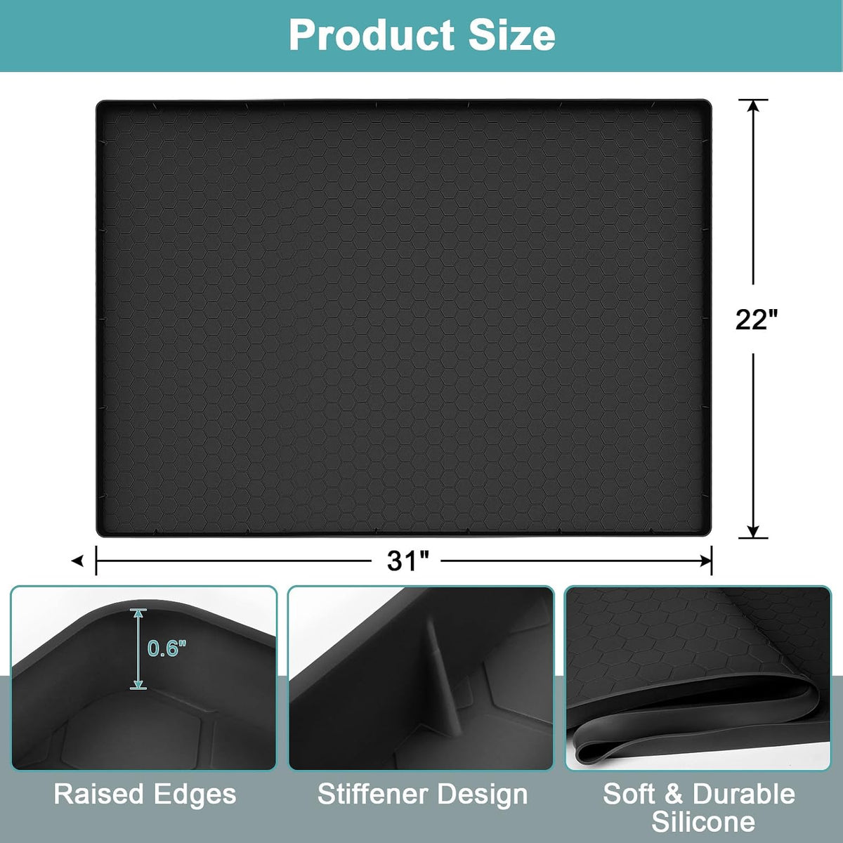 Under Sink Mats for Kitchen Waterproof 34" x 22", Silicone Under Kitchen Sink Mats and Protectors for 36" Cabinet, Under Sink Tray Organizer, Shelf Liners Cabinet Liner for Kitchen and Bathroom, Gray