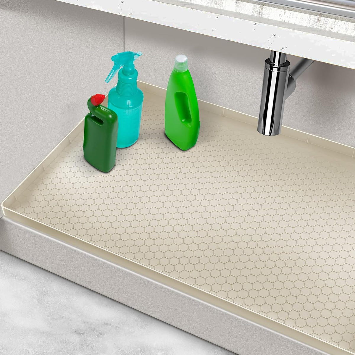 Under Sink Mats for Kitchen Waterproof 34" x 22", Silicone Under Kitchen Sink Mats and Protectors for 36" Cabinet, Under Sink Tray Organizer, Shelf Liners Cabinet Liner for Kitchen and Bathroom, Gray