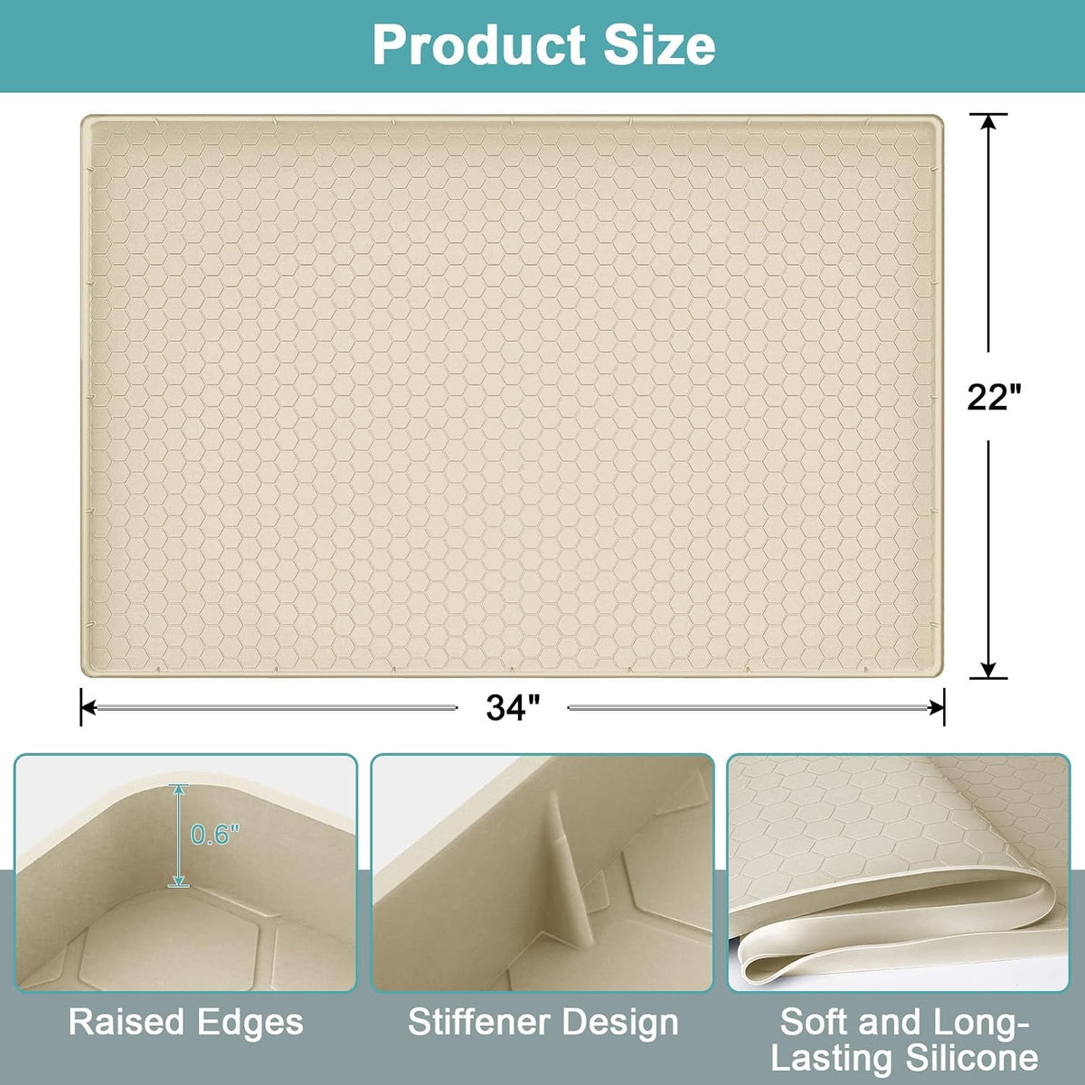 Under Sink Mats for Kitchen Waterproof 34" x 22", Silicone Under Kitchen Sink Mats and Protectors for 36" Cabinet, Under Sink Tray Organizer, Shelf Liners Cabinet Liner for Kitchen and Bathroom, Gray