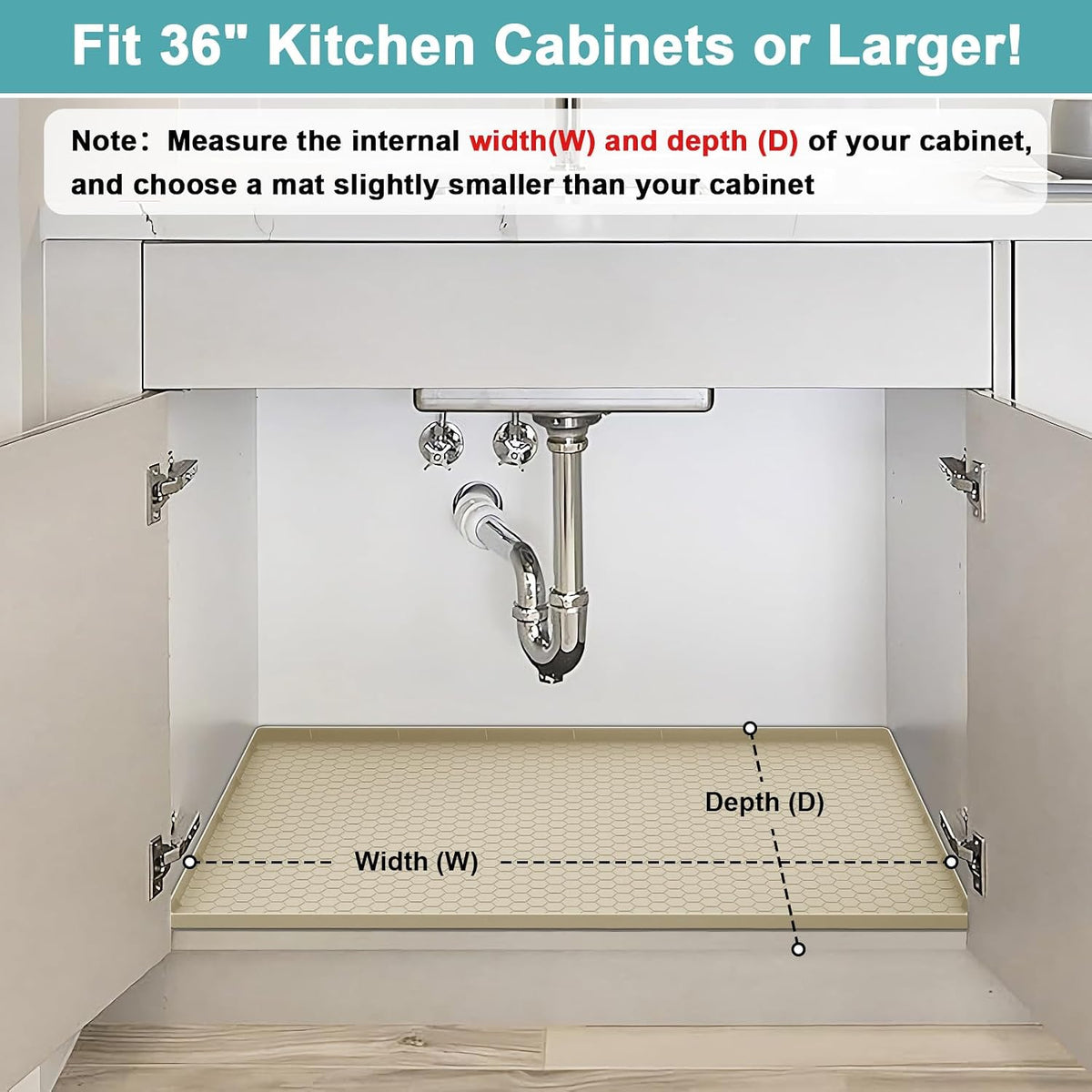 Under Sink Mats for Kitchen Waterproof 34" x 22", Silicone Under Kitchen Sink Mats and Protectors for 36" Cabinet, Under Sink Tray Organizer, Shelf Liners Cabinet Liner for Kitchen and Bathroom, Gray