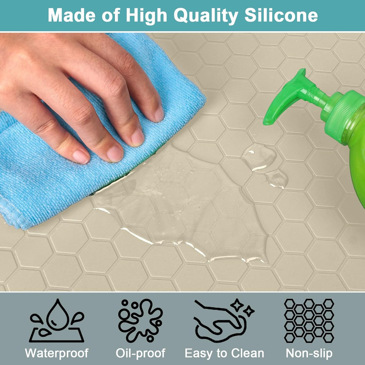 Under Sink Mats for Kitchen Waterproof 34" x 22", Silicone Under Kitchen Sink Mats and Protectors for 36" Cabinet, Under Sink Tray Organizer, Shelf Liners Cabinet Liner for Kitchen and Bathroom, Gray