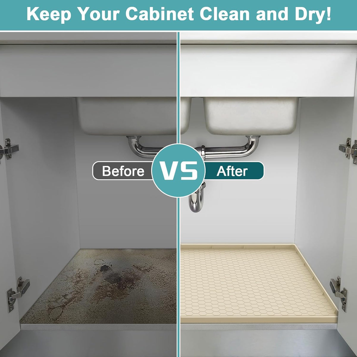Under Sink Mats for Kitchen Waterproof 34" x 22", Silicone Under Kitchen Sink Mats and Protectors for 36" Cabinet, Under Sink Tray Organizer, Shelf Liners Cabinet Liner for Kitchen and Bathroom, Gray