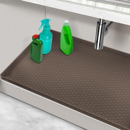 Under Sink Mats for Kitchen Waterproof 34" x 22", Silicone Under Kitchen Sink Mats and Protectors for 36" Cabinet, Under Sink Tray Organizer, Shelf Liners Cabinet Liner for Kitchen and Bathroom, Gray