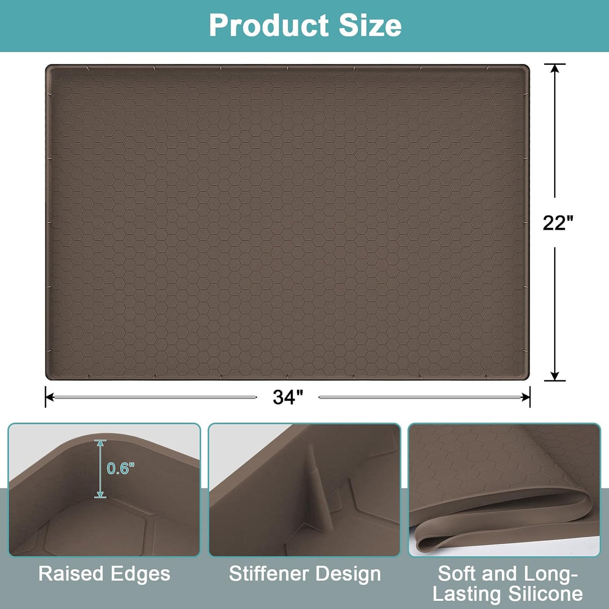 Under Sink Mats for Kitchen Waterproof 34" x 22", Silicone Under Kitchen Sink Mats and Protectors for 36" Cabinet, Under Sink Tray Organizer, Shelf Liners Cabinet Liner for Kitchen and Bathroom, Gray