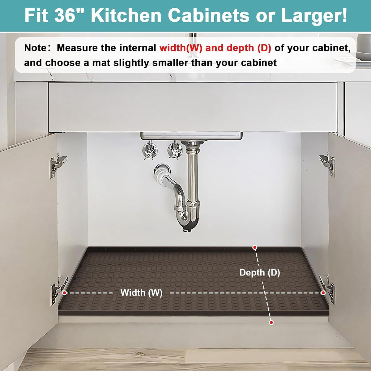 Under Sink Mats for Kitchen Waterproof 34" x 22", Silicone Under Kitchen Sink Mats and Protectors for 36" Cabinet, Under Sink Tray Organizer, Shelf Liners Cabinet Liner for Kitchen and Bathroom, Gray