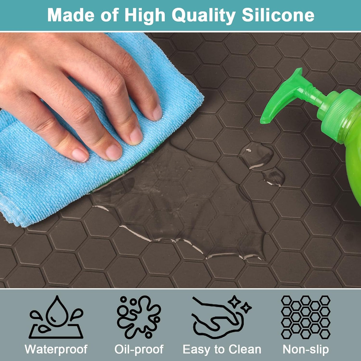 Under Sink Mats for Kitchen Waterproof 34" x 22", Silicone Under Kitchen Sink Mats and Protectors for 36" Cabinet, Under Sink Tray Organizer, Shelf Liners Cabinet Liner for Kitchen and Bathroom, Gray