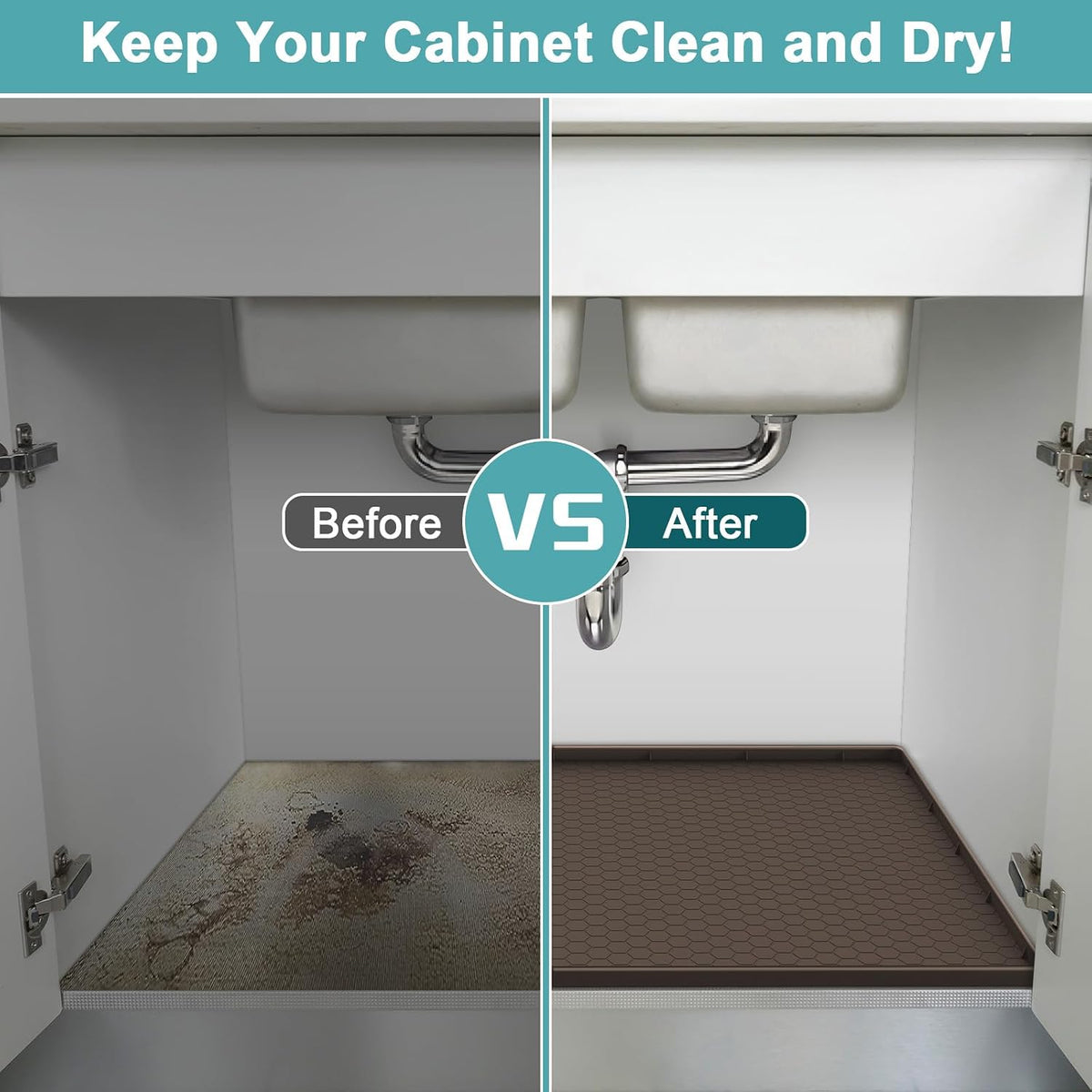 Under Sink Mats for Kitchen Waterproof 34" x 22", Silicone Under Kitchen Sink Mats and Protectors for 36" Cabinet, Under Sink Tray Organizer, Shelf Liners Cabinet Liner for Kitchen and Bathroom, Gray