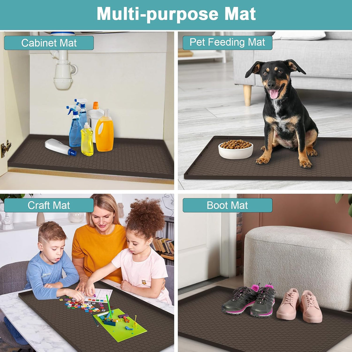 Under Sink Mats for Kitchen Waterproof 34" x 22", Silicone Under Kitchen Sink Mats and Protectors for 36" Cabinet, Under Sink Tray Organizer, Shelf Liners Cabinet Liner for Kitchen and Bathroom, Gray