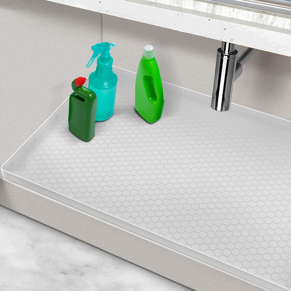 Under Sink Mats for Kitchen Waterproof 34" x 22", Silicone Under Kitchen Sink Mats and Protectors for 36" Cabinet, Under Sink Tray Organizer, Shelf Liners Cabinet Liner for Kitchen and Bathroom, Gray