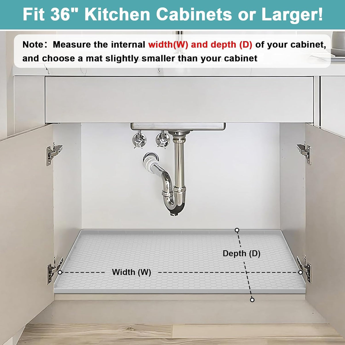 Under Sink Mats for Kitchen Waterproof 34" x 22", Silicone Under Kitchen Sink Mats and Protectors for 36" Cabinet, Under Sink Tray Organizer, Shelf Liners Cabinet Liner for Kitchen and Bathroom, Gray