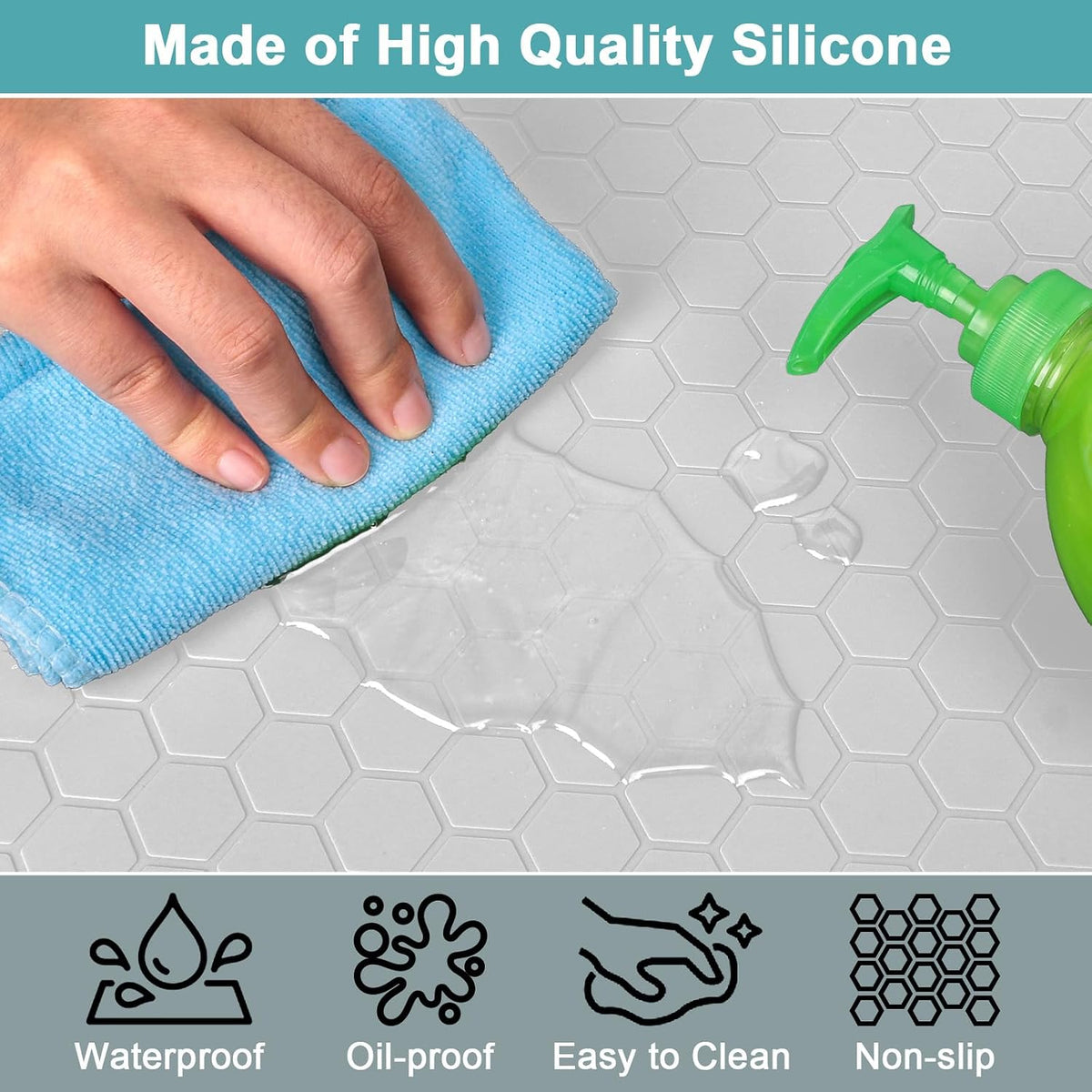 Under Sink Mats for Kitchen Waterproof 34" x 22", Silicone Under Kitchen Sink Mats and Protectors for 36" Cabinet, Under Sink Tray Organizer, Shelf Liners Cabinet Liner for Kitchen and Bathroom, Gray