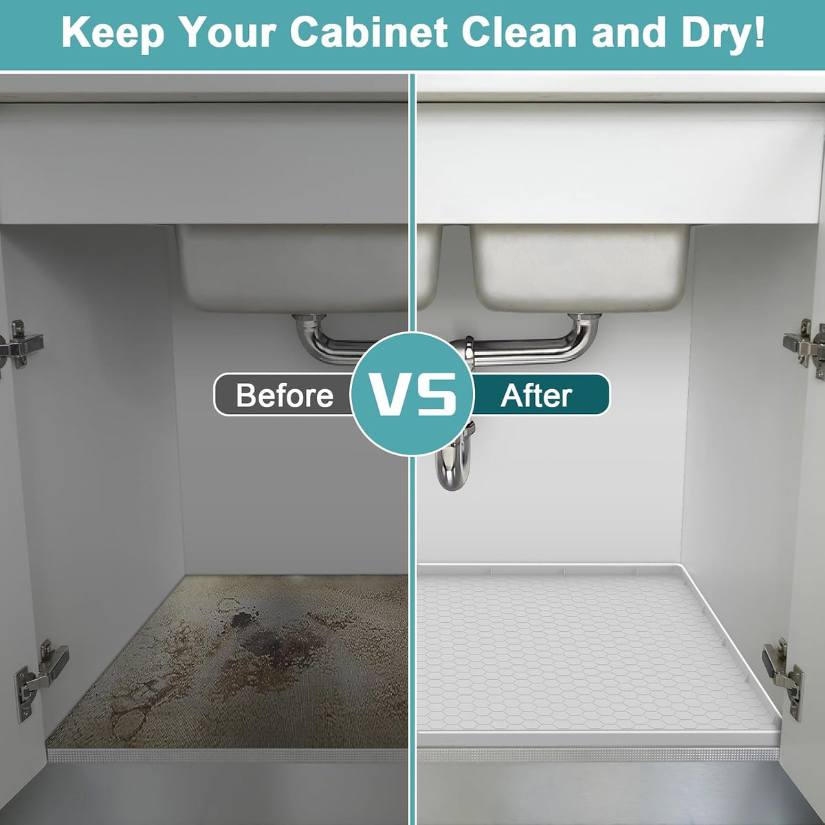 Under Sink Mats for Kitchen Waterproof 34" x 22", Silicone Under Kitchen Sink Mats and Protectors for 36" Cabinet, Under Sink Tray Organizer, Shelf Liners Cabinet Liner for Kitchen and Bathroom, Gray