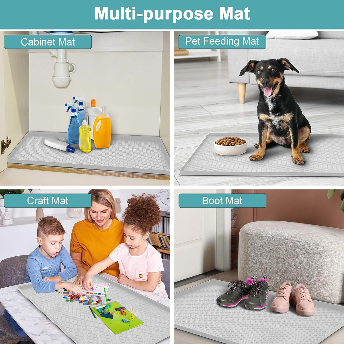 Under Sink Mats for Kitchen Waterproof 34" x 22", Silicone Under Kitchen Sink Mats and Protectors for 36" Cabinet, Under Sink Tray Organizer, Shelf Liners Cabinet Liner for Kitchen and Bathroom, Gray