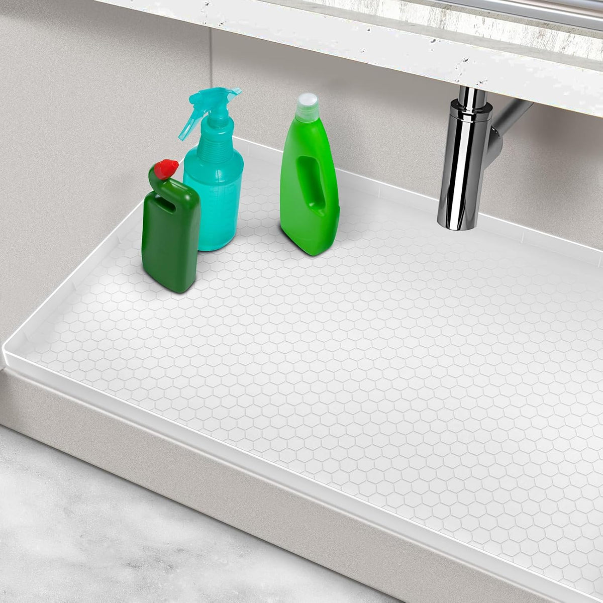 Under Sink Mats for Kitchen Waterproof 34" x 22", Silicone Under Kitchen Sink Mats and Protectors for 36" Cabinet, Under Sink Tray Organizer, Shelf Liners Cabinet Liner for Kitchen and Bathroom, Gray