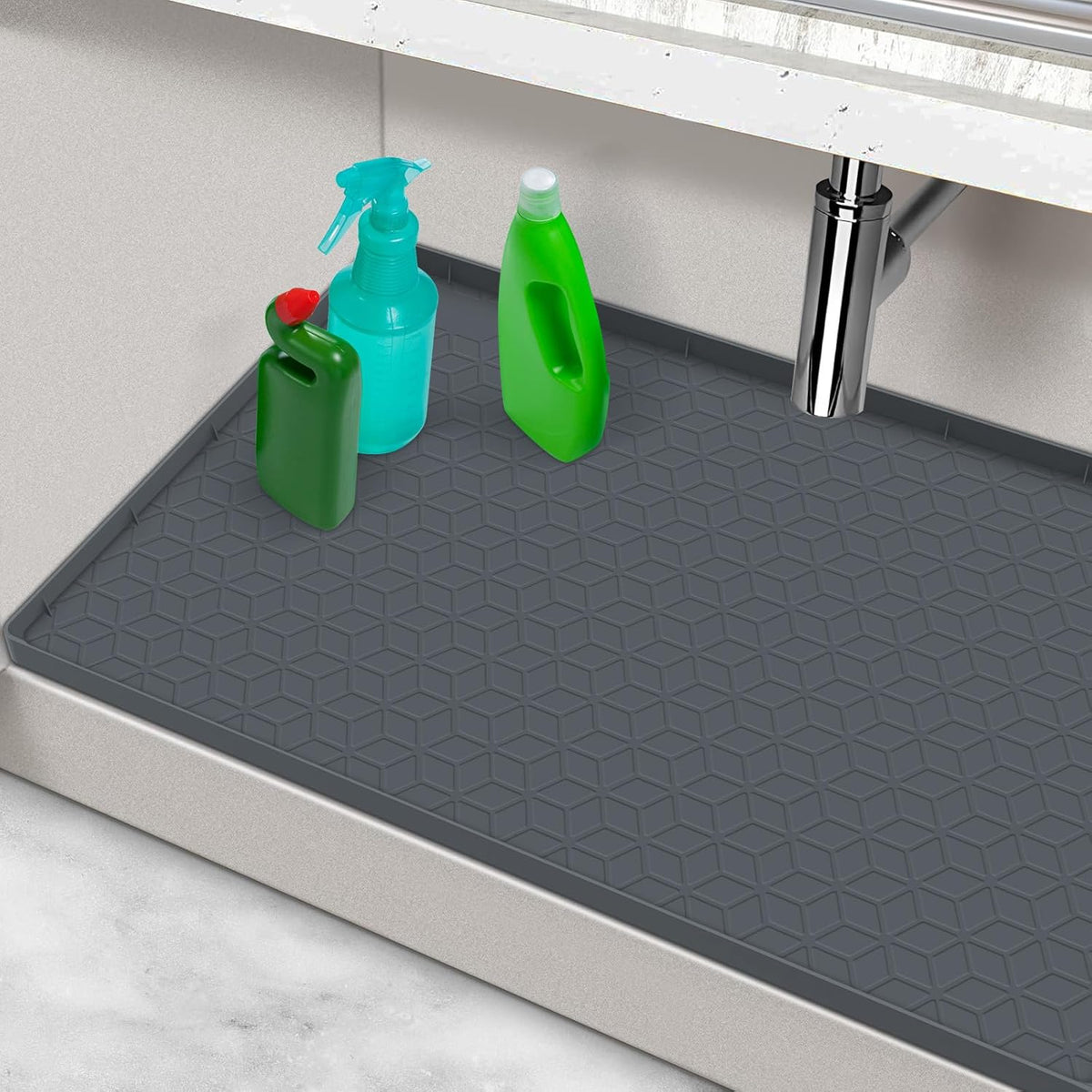 Under Sink Mats for Kitchen Waterproof 34" x 22", Silicone Under Kitchen Sink Mats and Protectors for 36" Cabinet, Under Sink Tray Organizer, Shelf Liners Cabinet Liner for Kitchen and Bathroom, Gray
