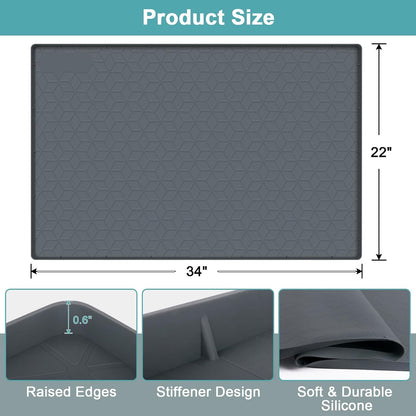 Under Sink Mats for Kitchen Waterproof 34" x 22", Silicone Under Kitchen Sink Mats and Protectors for 36" Cabinet, Under Sink Tray Organizer, Shelf Liners Cabinet Liner for Kitchen and Bathroom, Gray
