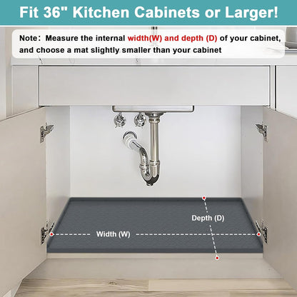Under Sink Mats for Kitchen Waterproof 34" x 22", Silicone Under Kitchen Sink Mats and Protectors for 36" Cabinet, Under Sink Tray Organizer, Shelf Liners Cabinet Liner for Kitchen and Bathroom, Gray