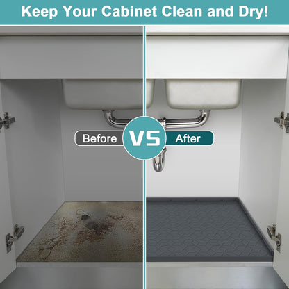 Under Sink Mats for Kitchen Waterproof 34" x 22", Silicone Under Kitchen Sink Mats and Protectors for 36" Cabinet, Under Sink Tray Organizer, Shelf Liners Cabinet Liner for Kitchen and Bathroom, Gray