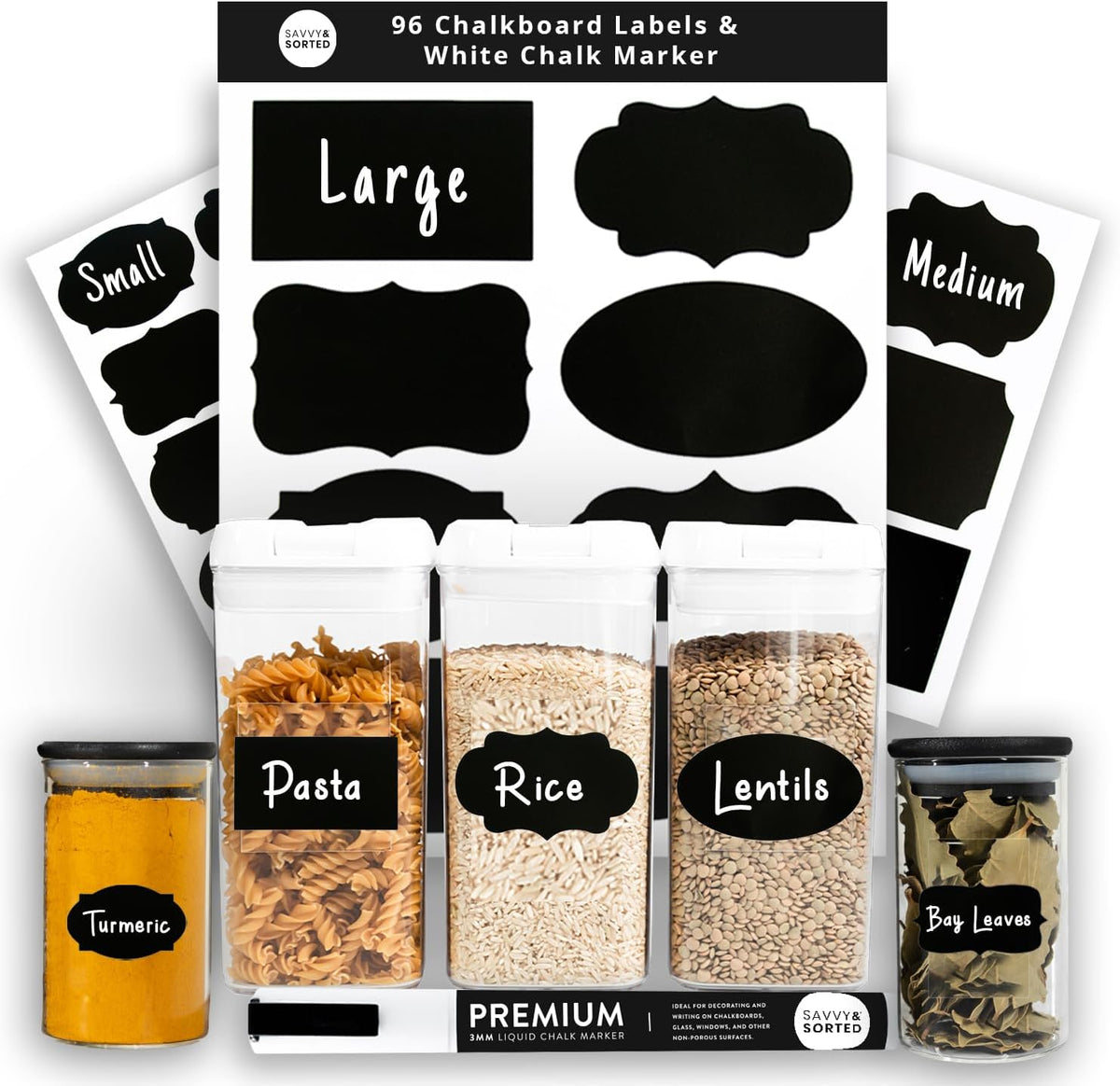 200 Chalkboard Labels for Food Containers, Reusable Black Stickers with Chalk Marker, Removable Pantry Chalk Board Jar Labels Stickers for Glass Jars, Storage Food Mason Jars, Kitchen Organization