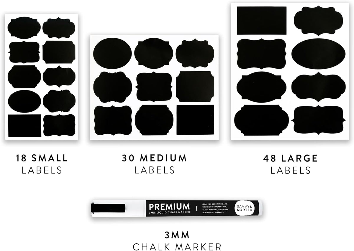 200 Chalkboard Labels for Food Containers, Reusable Black Stickers with Chalk Marker, Removable Pantry Chalk Board Jar Labels Stickers for Glass Jars, Storage Food Mason Jars, Kitchen Organization