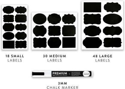 200 Chalkboard Labels for Food Containers, Reusable Black Stickers with Chalk Marker, Removable Pantry Chalk Board Jar Labels Stickers for Glass Jars, Storage Food Mason Jars, Kitchen Organization
