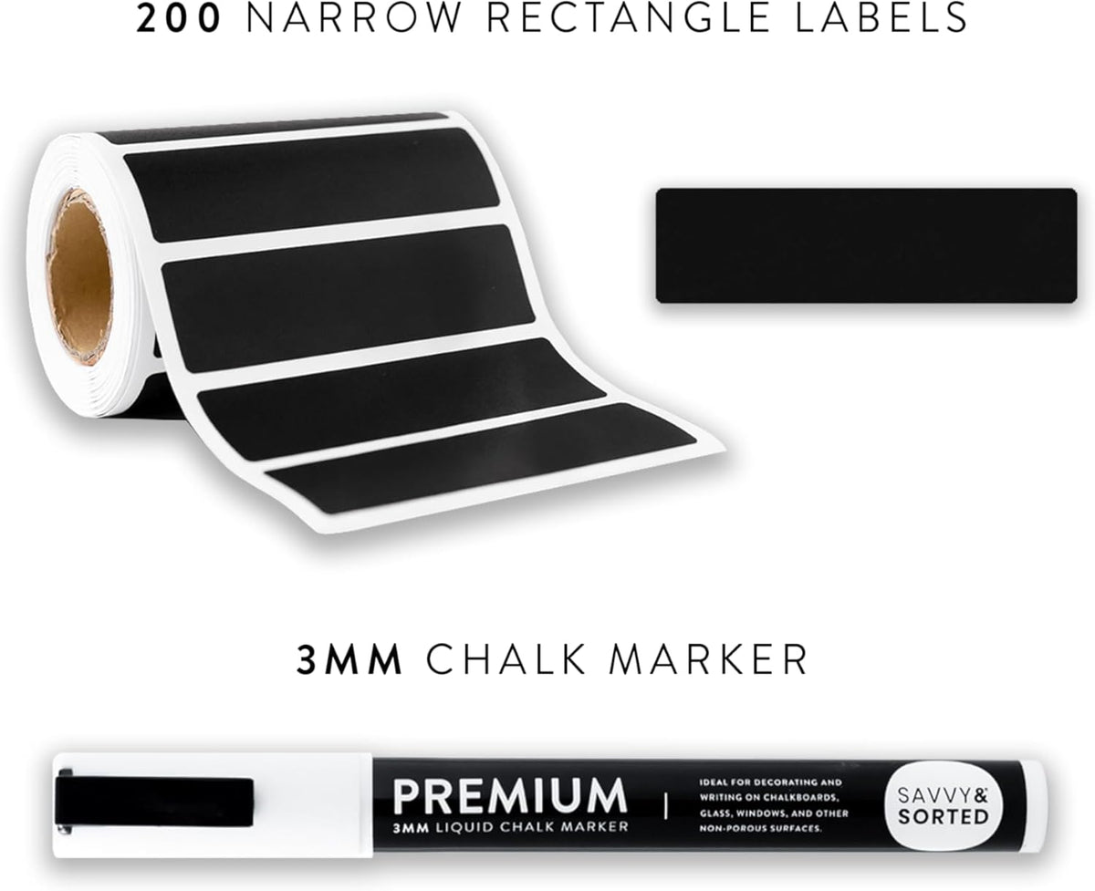 200 Chalkboard Labels for Food Containers, Reusable Black Stickers with Chalk Marker, Removable Pantry Chalk Board Jar Labels Stickers for Glass Jars, Storage Food Mason Jars, Kitchen Organization