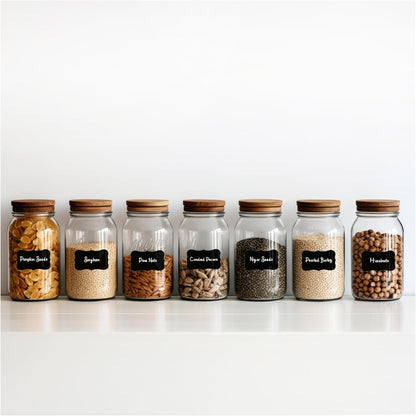 200 Chalkboard Labels for Food Containers, Reusable Black Stickers with Chalk Marker, Removable Pantry Chalk Board Jar Labels Stickers for Glass Jars, Storage Food Mason Jars, Kitchen Organization