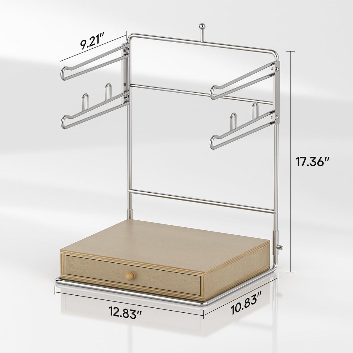 Plastic Grocery Bag Holder, Chrome T-Shirt Bag Rack, Plastic Bag Organizer with Wooden Drawers Base for Grocery Store, Supermarket, Restaurant, Business (Brown)