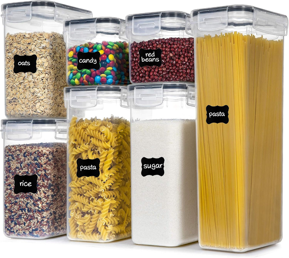 Airtight Food Storage Containers with Lids, 7 PCS | Airtight BPA-Free Food Containers, Fresh Pantry Storage, Pasta Flour & Sugar Organization, Secure Lids, Kitchen Organization