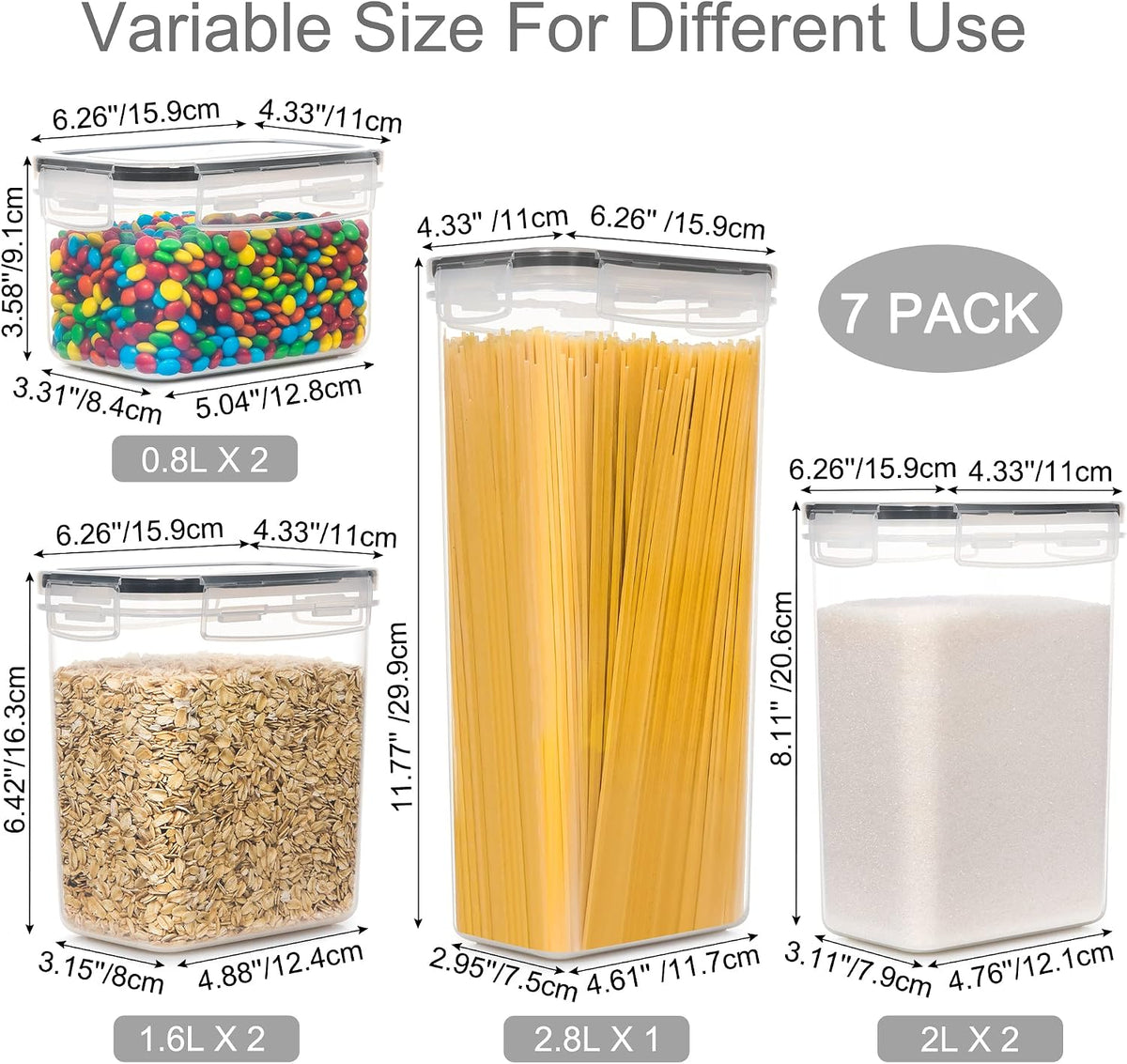 Airtight Food Storage Containers with Lids, 7 PCS | Airtight BPA-Free Food Containers, Fresh Pantry Storage, Pasta Flour & Sugar Organization, Secure Lids, Kitchen Organization