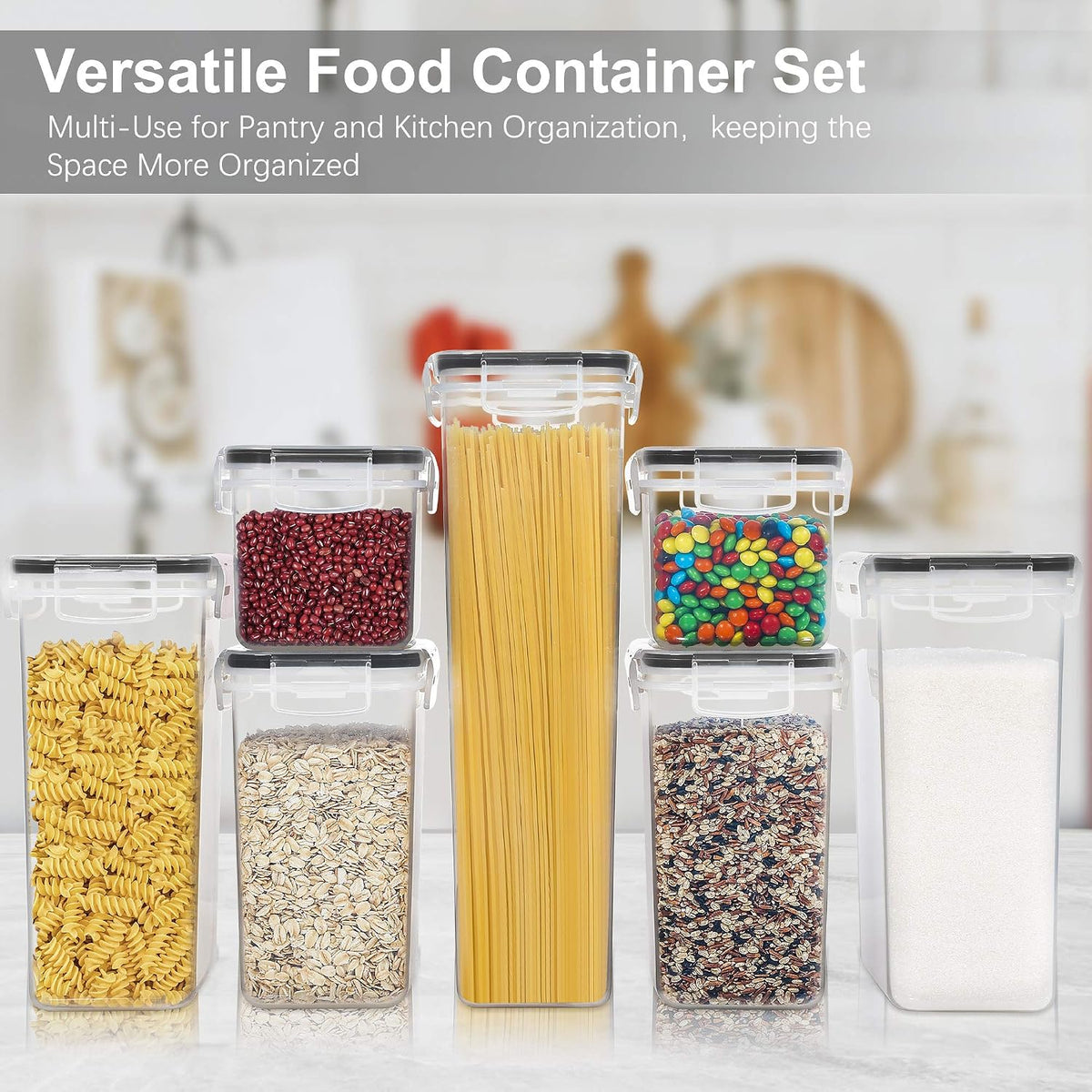 Airtight Food Storage Containers with Lids, 7 PCS | Airtight BPA-Free Food Containers, Fresh Pantry Storage, Pasta Flour & Sugar Organization, Secure Lids, Kitchen Organization