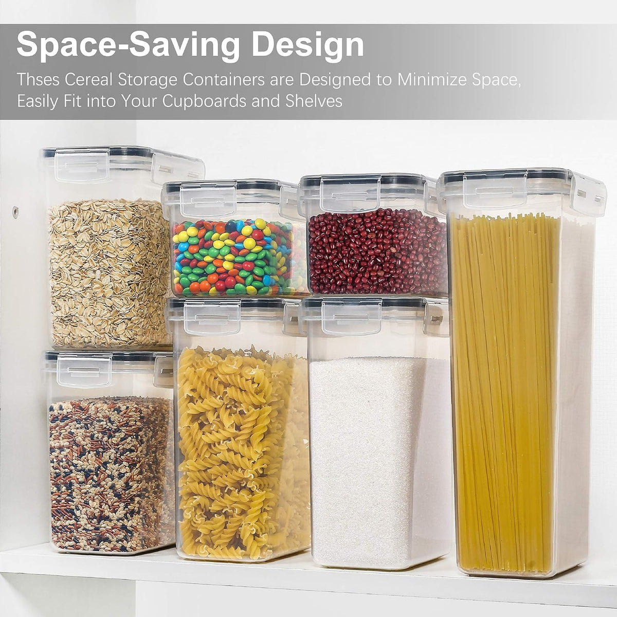 Airtight Food Storage Containers with Lids, 7 PCS | Airtight BPA-Free Food Containers, Fresh Pantry Storage, Pasta Flour & Sugar Organization, Secure Lids, Kitchen Organization